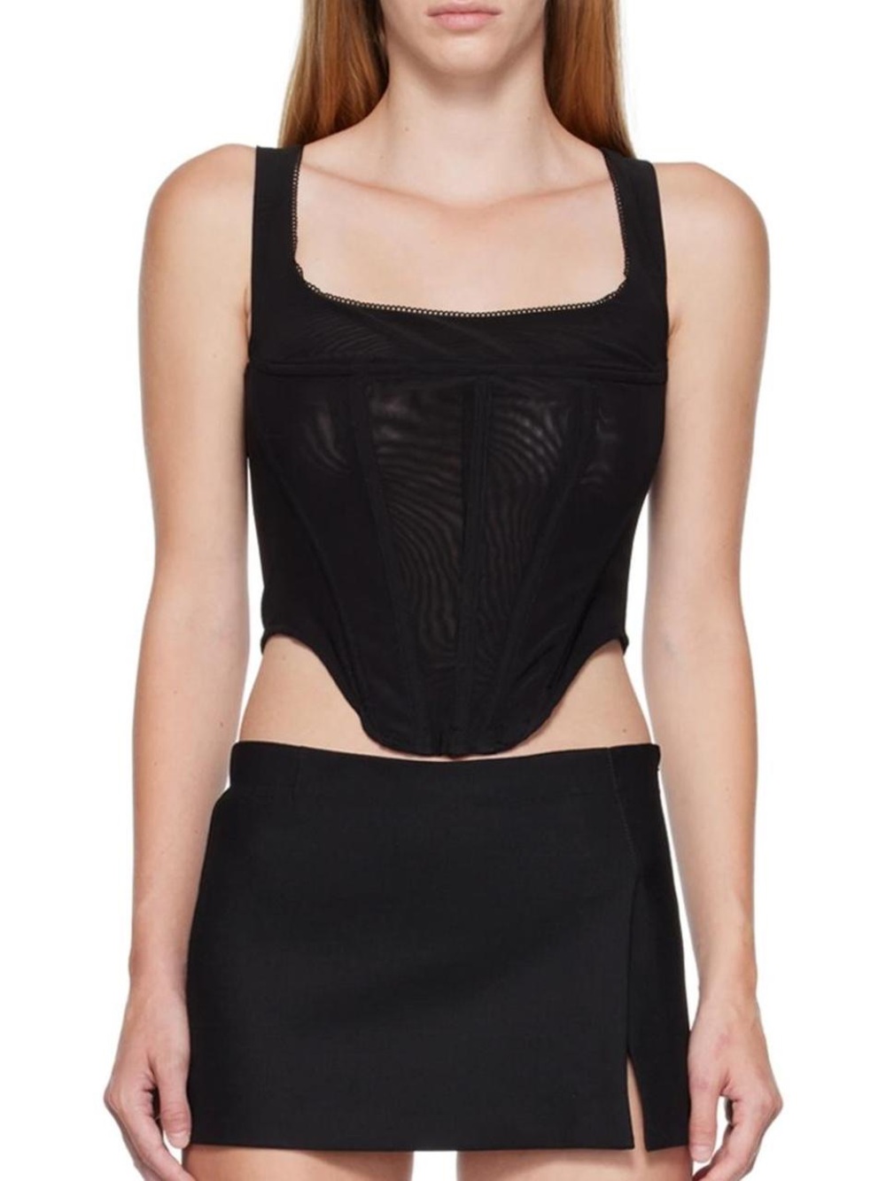 Miaou Campbell Corset Tank Top in Black Mesh